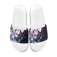 Polynesia Romantic Valentine Slide Sandals Sea Turtle Couple With Purple Gradient Plumeria