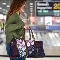Polynesia Romantic Valentine Travel Bag Sea Turtle Couple With Purple Gradient Plumeria