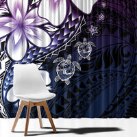 Polynesia Romantic Valentine Window Curtain Sea Turtle Couple With Purple Gradient Plumeria