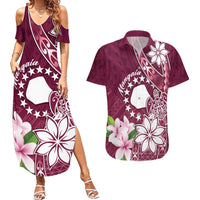 Personalised Cook Island Mangaia Gospel Day Couples Matching Summer Maxi Dress and Hawaiian Shirt Floral Tribal Pattern LT05 Maroon - Polynesian Pride