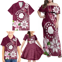 Personalised Cook Island Mangaia Gospel Day Family Matching Off Shoulder Maxi Dress and Hawaiian Shirt Floral Tribal Pattern LT05 - Polynesian Pride