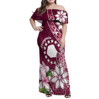 Personalised Cook Island Mangaia Gospel Day Family Matching Off Shoulder Maxi Dress and Hawaiian Shirt Floral Tribal Pattern LT05 Mom's Dress Maroon - Polynesian Pride