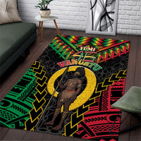 Vanuatu 46th Anniversary Independence Day Area Rug Melanesian Warrior With Sand Drawing Pattern LT05 Black - Polynesian Pride