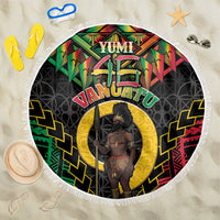 Vanuatu 46th Anniversary Independence Day Beach Blanket Melanesian Warrior With Sand Drawing Pattern LT05 One Size 150cm Black - Polynesian Pride