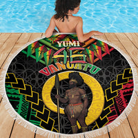 Vanuatu 46th Anniversary Independence Day Beach Blanket Melanesian Warrior With Sand Drawing Pattern LT05 - Polynesian Pride