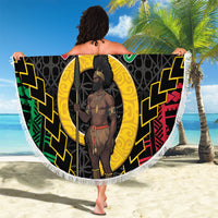 Vanuatu 46th Anniversary Independence Day Beach Blanket Melanesian Warrior With Sand Drawing Pattern LT05 - Polynesian Pride