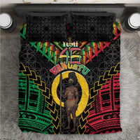 Vanuatu 46th Anniversary Independence Day Bedding Set Melanesian Warrior With Sand Drawing Pattern LT05 Black - Polynesian Pride