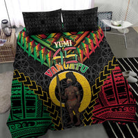Vanuatu 46th Anniversary Independence Day Bedding Set Melanesian Warrior With Sand Drawing Pattern LT05 - Polynesian Pride
