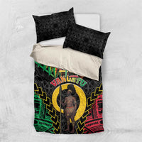 Vanuatu 46th Anniversary Independence Day Bedding Set Melanesian Warrior With Sand Drawing Pattern LT05 US Twin 172cm x 218cm Black - Polynesian Pride