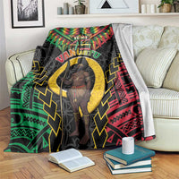 Vanuatu 46th Anniversary Independence Day Blanket Melanesian Warrior With Sand Drawing Pattern LT05 Black - Polynesian Pride