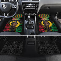 Vanuatu 46th Anniversary Independence Day Car Mats Melanesian Warrior With Sand Drawing Pattern LT05 Set 4pcs Black - Polynesian Pride