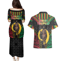 Vanuatu 46th Anniversary Independence Day Couples Matching Puletasi and Hawaiian Shirt Melanesian Warrior With Sand Drawing Pattern LT05 - Polynesian Pride