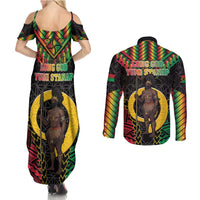 Vanuatu 45th Anniversary Independence Day Couples Matching Summer Maxi Dress and Long Sleeve Button Shirt Melanesian Warrior With Sand Drawing Pattern LT05