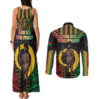 Vanuatu 45th Anniversary Independence Day Couples Matching Tank Maxi Dress and Long Sleeve Button Shirt Melanesian Warrior With Sand Drawing Pattern LT05