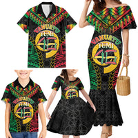Vanuatu 46th Anniversary Independence Day Family Matching Mermaid Dress and Hawaiian Shirt Melanesian Warrior With Sand Drawing Pattern LT05 - Polynesian Pride