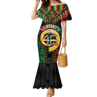 Vanuatu 46th Anniversary Independence Day Family Matching Mermaid Dress and Hawaiian Shirt Melanesian Warrior With Sand Drawing Pattern LT05 Mom's Dress Black - Polynesian Pride
