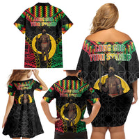 Vanuatu 46th Anniversary Independence Day Family Matching Off Shoulder Short Dress and Hawaiian Shirt Melanesian Warrior With Sand Drawing Pattern LT05 - Polynesian Pride