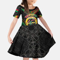Vanuatu 46th Anniversary Independence Day Family Matching Short Sleeve Bodycon Dress and Hawaiian Shirt Melanesian Warrior With Sand Drawing Pattern LT05 Daughter's Dress Black - Polynesian Pride