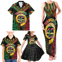 Vanuatu 46th Anniversary Independence Day Family Matching Tank Maxi Dress and Hawaiian Shirt Melanesian Warrior With Sand Drawing Pattern LT05 - Polynesian Pride