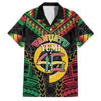 Vanuatu 46th Anniversary Independence Day Family Matching Tank Maxi Dress and Hawaiian Shirt Melanesian Warrior With Sand Drawing Pattern LT05 Dad's Shirt - Short Sleeve Black - Polynesian Pride