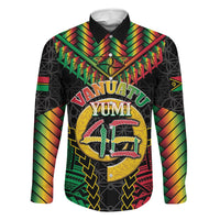 Vanuatu 46th Anniversary Independence Day Family Matching Tank Maxi Dress and Hawaiian Shirt Melanesian Warrior With Sand Drawing Pattern LT05 Dad's Shirt - Long Sleeve Black - Polynesian Pride