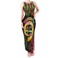 Vanuatu 46th Anniversary Independence Day Family Matching Tank Maxi Dress and Hawaiian Shirt Melanesian Warrior With Sand Drawing Pattern LT05 Mom's Dress Black - Polynesian Pride