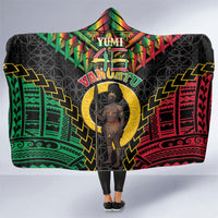 Vanuatu 46th Anniversary Independence Day Hooded Blanket Melanesian Warrior With Sand Drawing Pattern LT05 One Size Black - Polynesian Pride