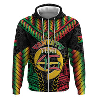 Vanuatu 46th Anniversary Independence Day Hoodie Melanesian Warrior With Sand Drawing Pattern LT05 Zip Hoodie Black - Polynesian Pride