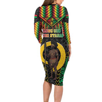 Vanuatu 45th Anniversary Independence Day Long Sleeve Bodycon Dress Melanesian Warrior With Sand Drawing Pattern LT05