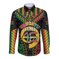 Vanuatu 46th Anniversary Independence Day Long Sleeve Button Shirt Melanesian Warrior With Sand Drawing Pattern LT05 Unisex Black - Polynesian Pride