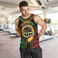 Vanuatu 46th Anniversary Independence Day Men Tank Top Melanesian Warrior With Sand Drawing Pattern LT05 Black - Polynesian Pride
