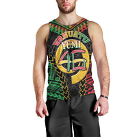 Vanuatu 46th Anniversary Independence Day Men Tank Top Melanesian Warrior With Sand Drawing Pattern LT05 - Polynesian Pride