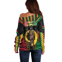 Vanuatu 46th Anniversary Independence Day Off Shoulder Sweater Melanesian Warrior With Sand Drawing Pattern LT05 - Polynesian Pride