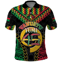 Vanuatu 46th Anniversary Independence Day Polo Shirt Melanesian Warrior With Sand Drawing Pattern LT05 Black - Polynesian Pride