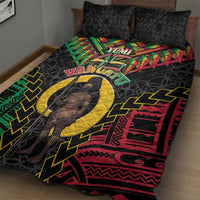 Vanuatu 46th Anniversary Independence Day Quilt Bed Set Melanesian Warrior With Sand Drawing Pattern LT05 - Polynesian Pride