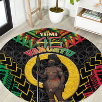 Vanuatu 46th Anniversary Independence Day Round Carpet Melanesian Warrior With Sand Drawing Pattern LT05 Black - Polynesian Pride