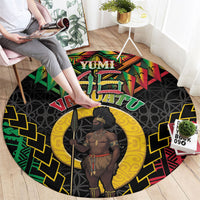 Vanuatu 46th Anniversary Independence Day Round Carpet Melanesian Warrior With Sand Drawing Pattern LT05 - Polynesian Pride
