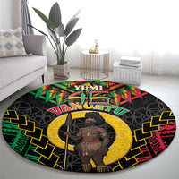 Vanuatu 46th Anniversary Independence Day Round Carpet Melanesian Warrior With Sand Drawing Pattern LT05 - Polynesian Pride