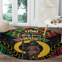 Vanuatu 46th Anniversary Independence Day Round Carpet Melanesian Warrior With Sand Drawing Pattern LT05 - Polynesian Pride