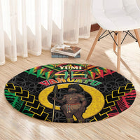 Vanuatu 46th Anniversary Independence Day Round Carpet Melanesian Warrior With Sand Drawing Pattern LT05 - Polynesian Pride