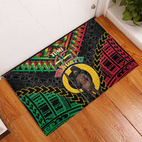 Vanuatu 46th Anniversary Independence Day Rubber Doormat Melanesian Warrior With Sand Drawing Pattern LT05 - Polynesian Pride