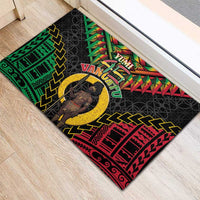 Vanuatu 46th Anniversary Independence Day Rubber Doormat Melanesian Warrior With Sand Drawing Pattern LT05 - Polynesian Pride