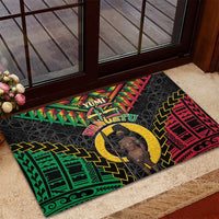 Vanuatu 46th Anniversary Independence Day Rubber Doormat Melanesian Warrior With Sand Drawing Pattern LT05 - Polynesian Pride