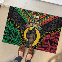 Vanuatu 46th Anniversary Independence Day Rubber Doormat Melanesian Warrior With Sand Drawing Pattern LT05 - Polynesian Pride