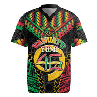 Vanuatu 46th Anniversary Independence Day Rugby Jersey Melanesian Warrior With Sand Drawing Pattern LT05 Black - Polynesian Pride