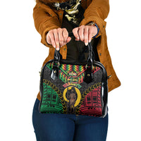 Vanuatu 46th Anniversary Independence Day Shoulder Handbag Melanesian Warrior With Sand Drawing Pattern LT05 One Size Black - Polynesian Pride