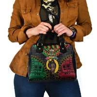 Vanuatu 46th Anniversary Independence Day Shoulder Handbag Melanesian Warrior With Sand Drawing Pattern LT05 - Polynesian Pride