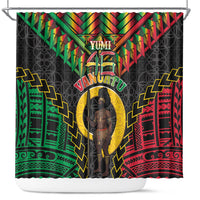 Vanuatu 46th Anniversary Independence Day Shower Curtain Melanesian Warrior With Sand Drawing Pattern LT05 Black - Polynesian Pride