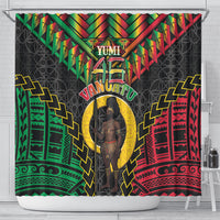 Vanuatu 46th Anniversary Independence Day Shower Curtain Melanesian Warrior With Sand Drawing Pattern LT05 - Polynesian Pride
