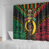 Vanuatu 46th Anniversary Independence Day Shower Curtain Melanesian Warrior With Sand Drawing Pattern LT05 - Polynesian Pride
